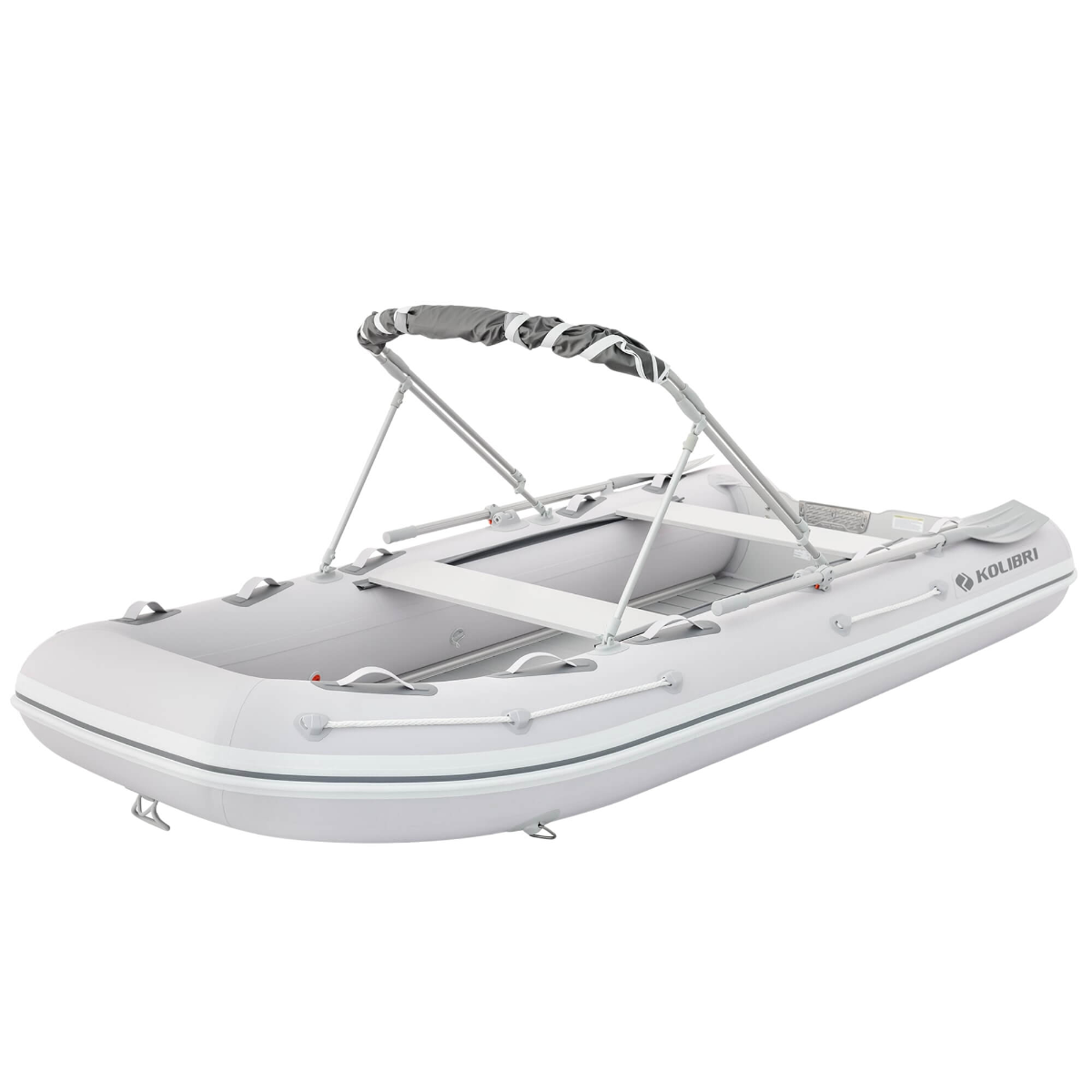 inflatable boat with a bimini top